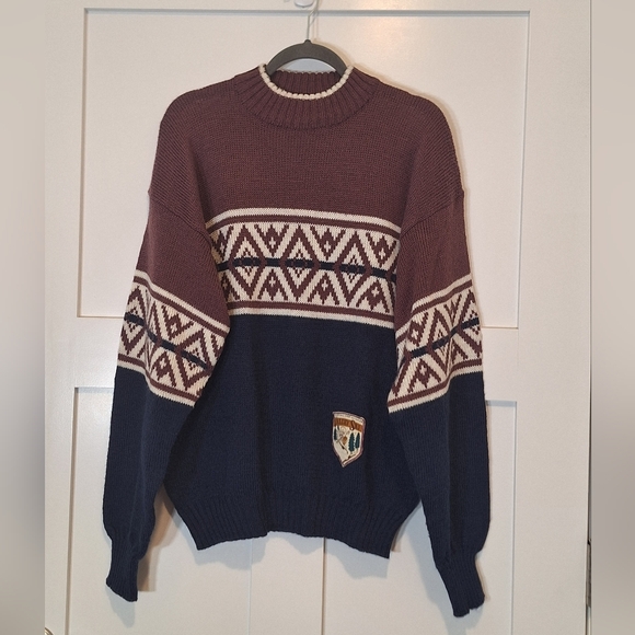 McGregor Other - Vintage McGregor Pullover Sweater Fair Isle Ski Patch Large Navy White Mauve 90s